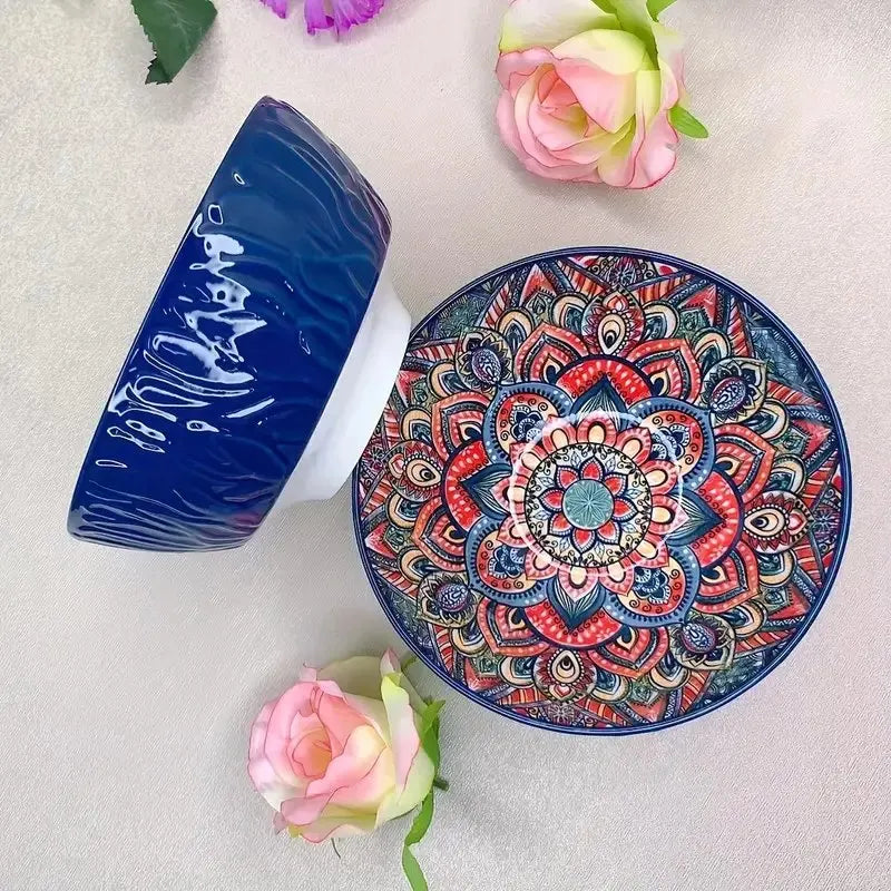 Boheemse keramische kommen set bloemmotief serveerschalen veelzijdig