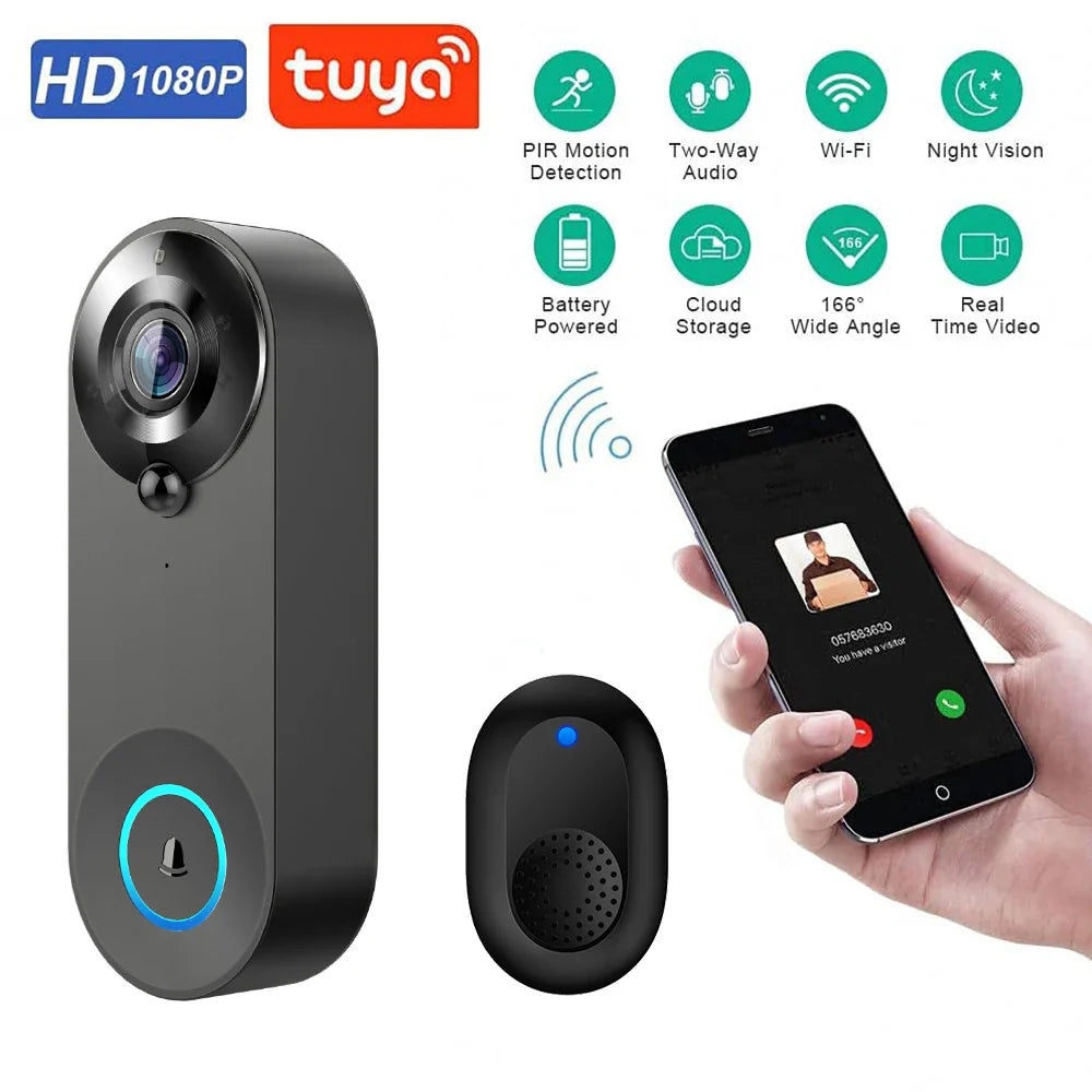 1080P Video Doorbell Camera Wireless Tuya Smart Home Doorbell 2025 Night Vision Motion Detect Two Way Audio