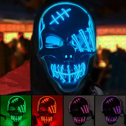 LED Glowing Skull Mask Full Face Halloween 2025 Cosplay