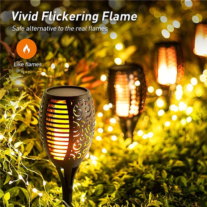 LED Solar Flame Torch Light - Waterproof Outdoor Garden Decoration, Flickering Lawn Lamp