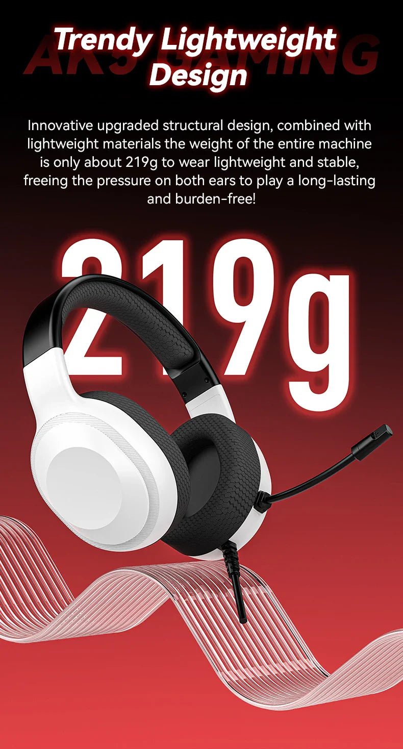 Gaming Headset Wired Lightweight With Omnidirectional Mic