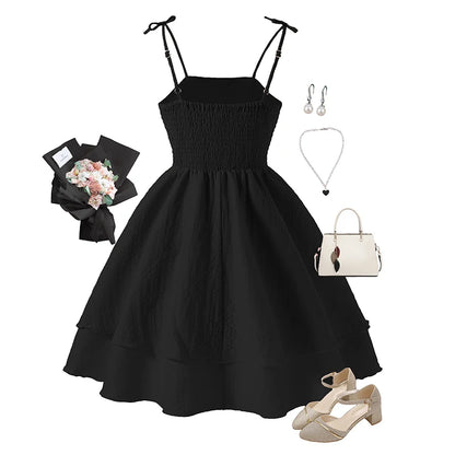 Soft Girls' Princess Dress - Tiered Sling Dress, Flattering, Polyester, For Birthday Party