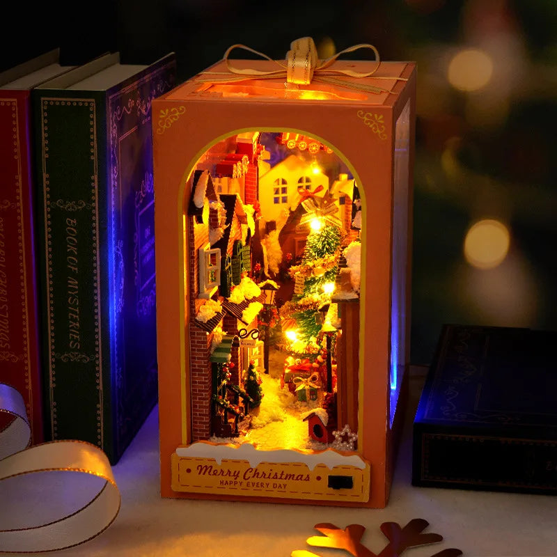 Buch Nook Miniatur DIY Hütte Weihnachtskabine Puppenhaus Einlage Kreatives Puzzle Geschenk