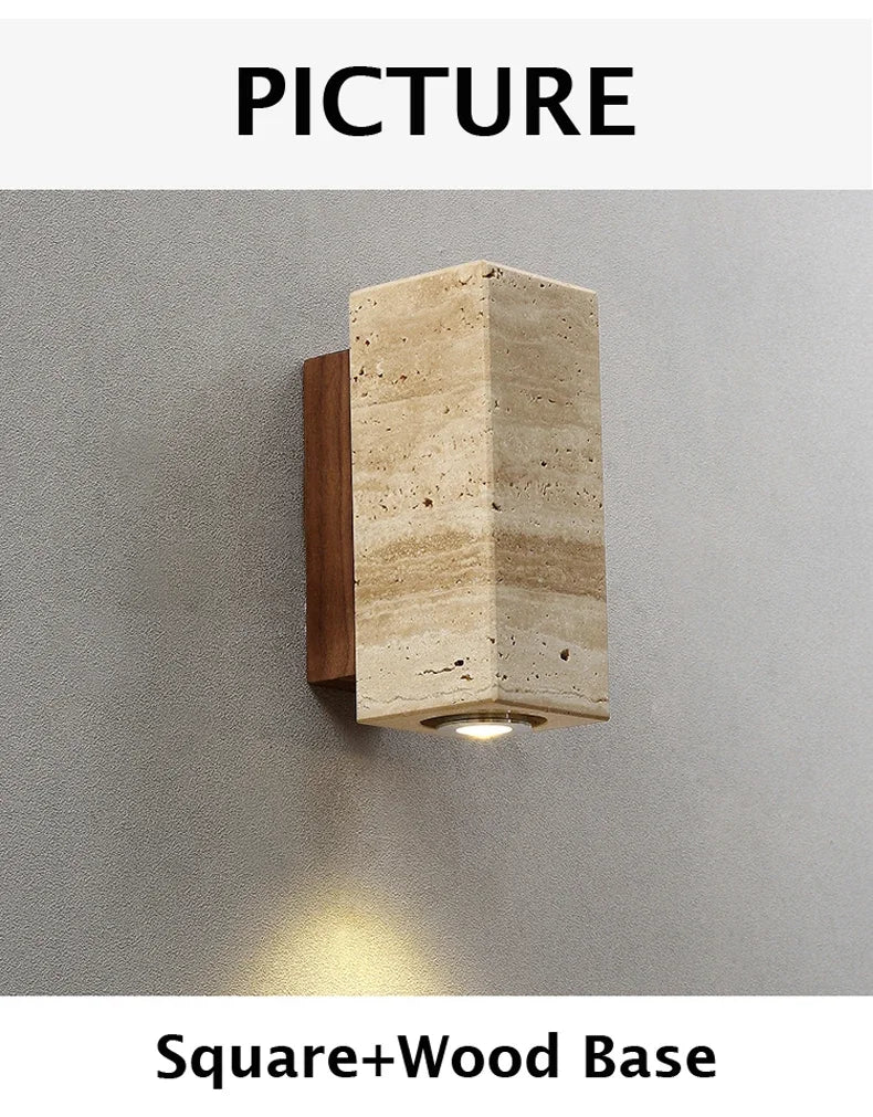 Japandi Yellow Marble LED Wall Sconce Wabi Sabi Bedside Light