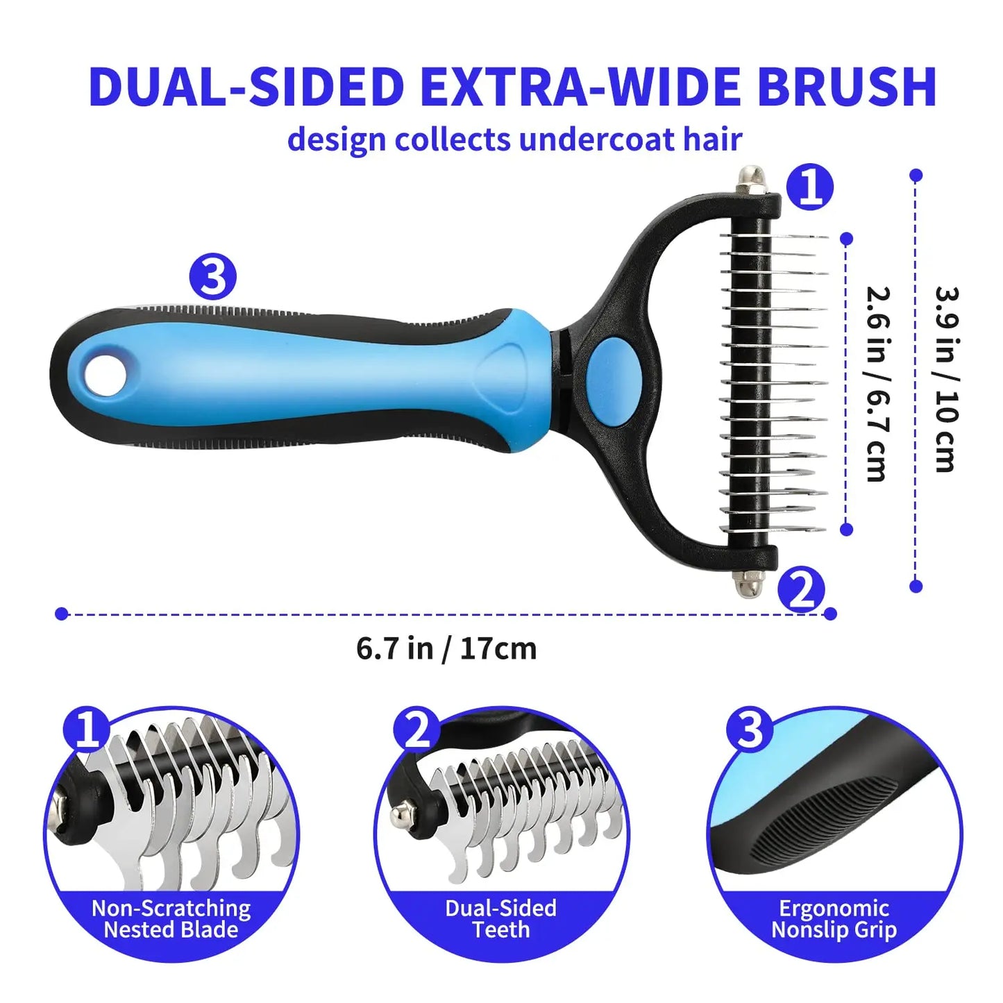 Pet Grooming Care Deshedding Brush for Dogs & Cats - Fur Remover & Knot Cutter Comb