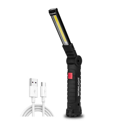 Rechargeable Camping LED Flashlight Work Light - IP64 Waterproof, 5 Modes, Magnet & Hook for Night Work