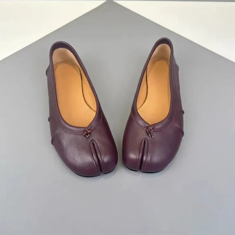 Soft Women Tabi Ballet Flats - Split Toe, Leather, Casual