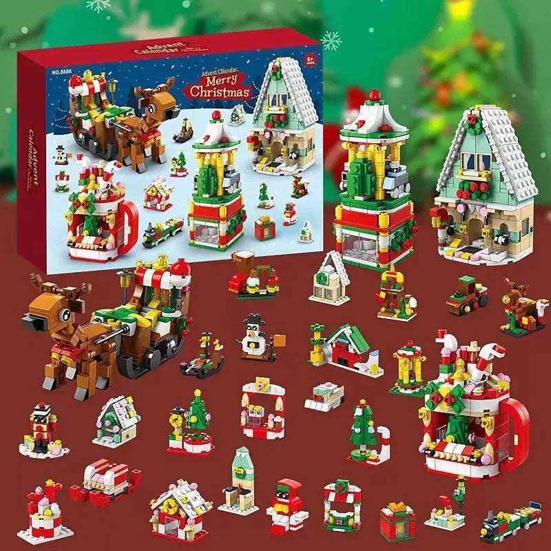 24 Days Christmas Advent Calendar Building Blocks Set - Fun DIY Santa Toys for Kids