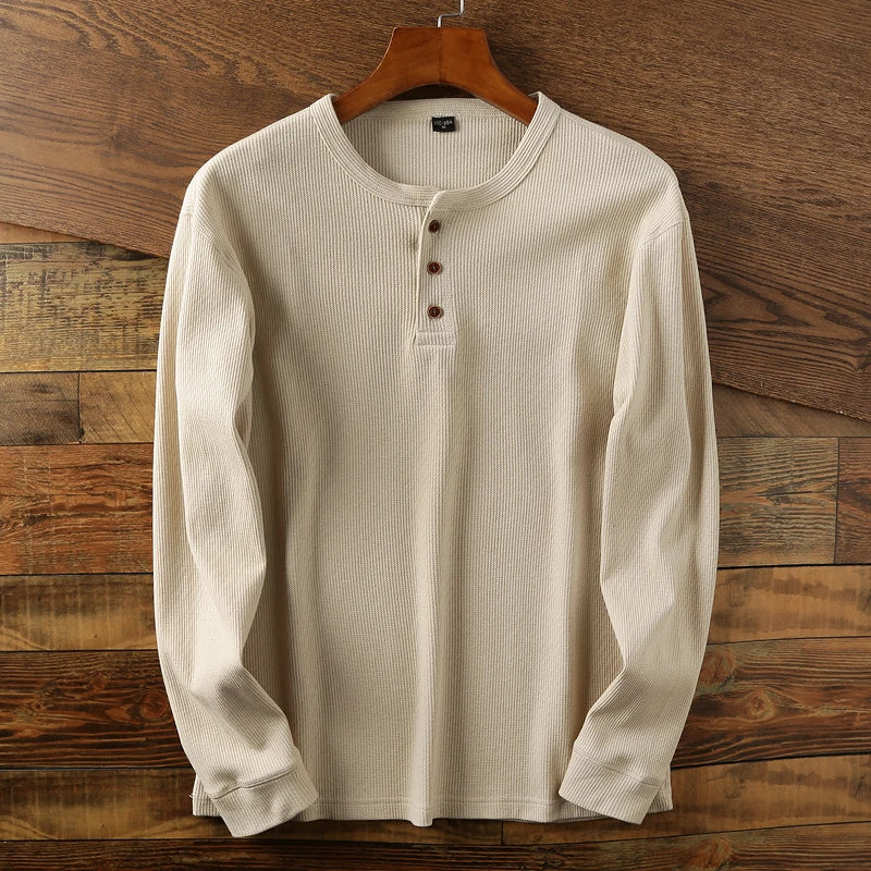 Soft Classic Men's Long Sleeve Pullover - Henley Knit