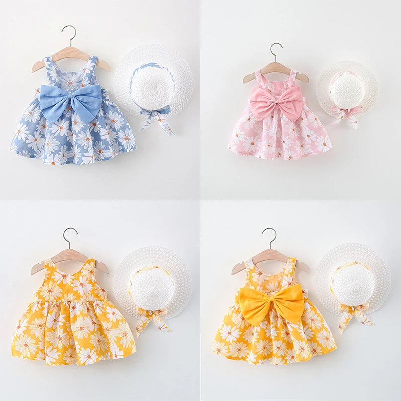 Weiches Baby-Mädchenkleid – floraler A-Linien-Schnitt, fließende Baumwoll-Polyester-Mischung, für Sommer-Strandparty
