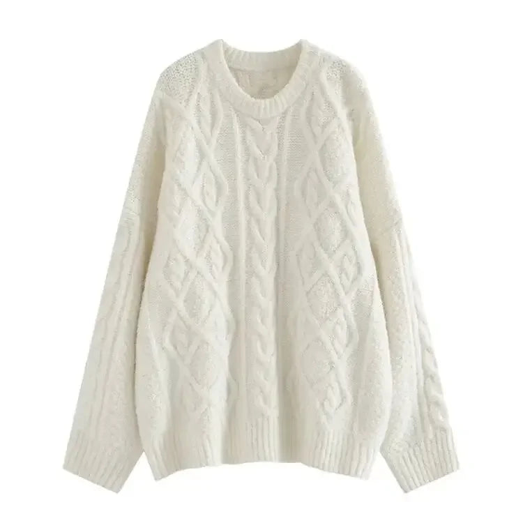 Oversized hyggelig damesweater - kabelstrik, uld vinter