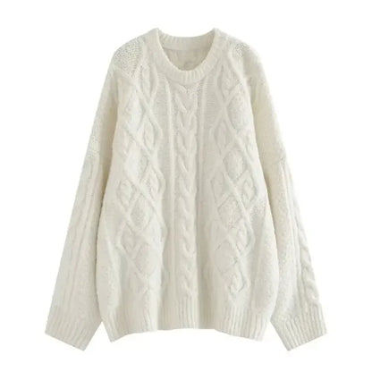Oversized hyggelig damesweater - kabelstrik, uld vinter