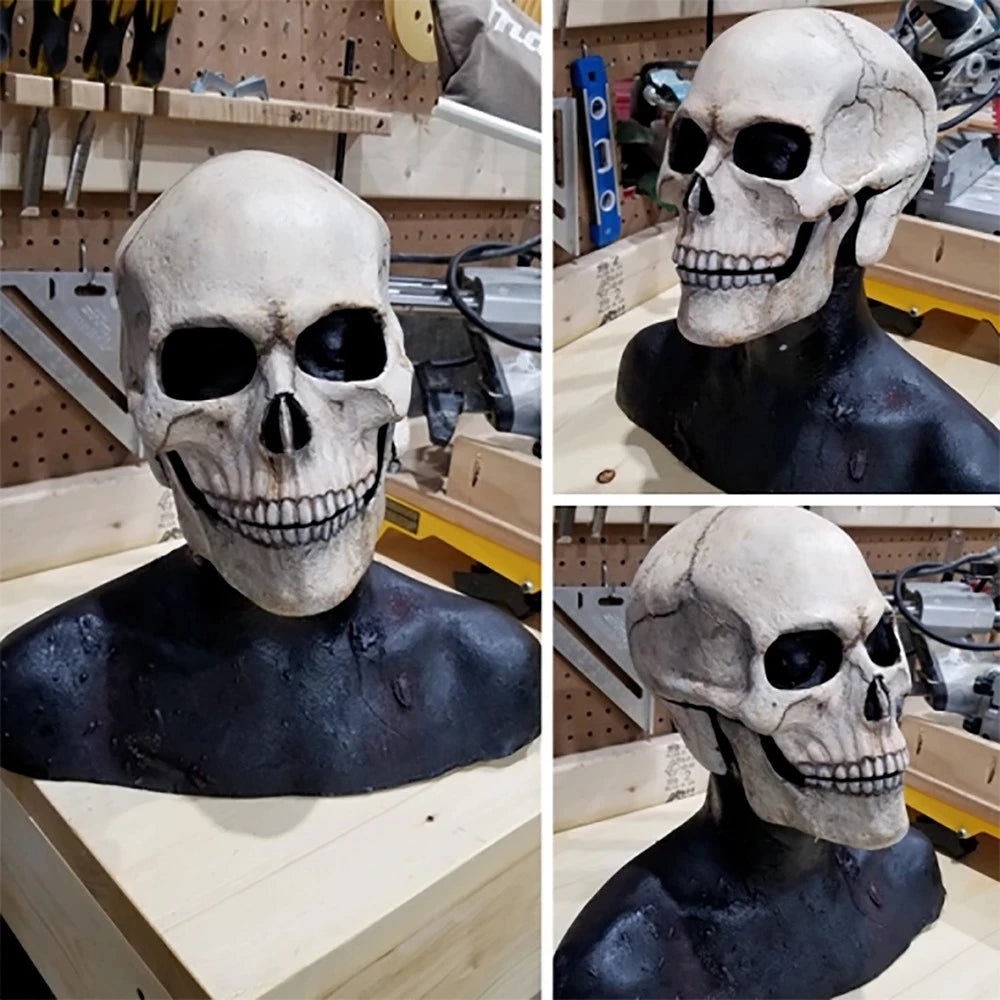 Full-Head Skull Silicone Horror Mask with Movable Jaw for Adults Halloween 2026