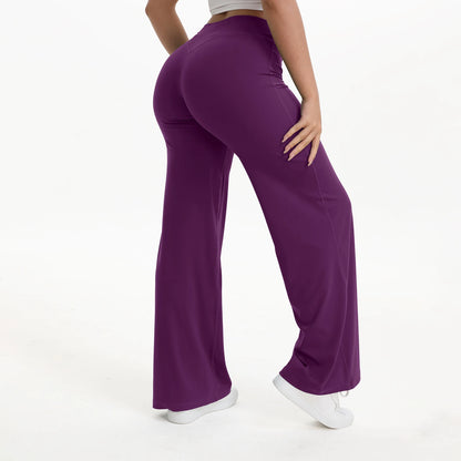 Zachte en flatterende dames yogabroek - midtaille rechte pijp, nylon/elastaan mix, voor sportschool en pilates