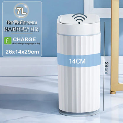 Automatic Sensor Trash Can Narrow Roman Stripe Bathroom Bin