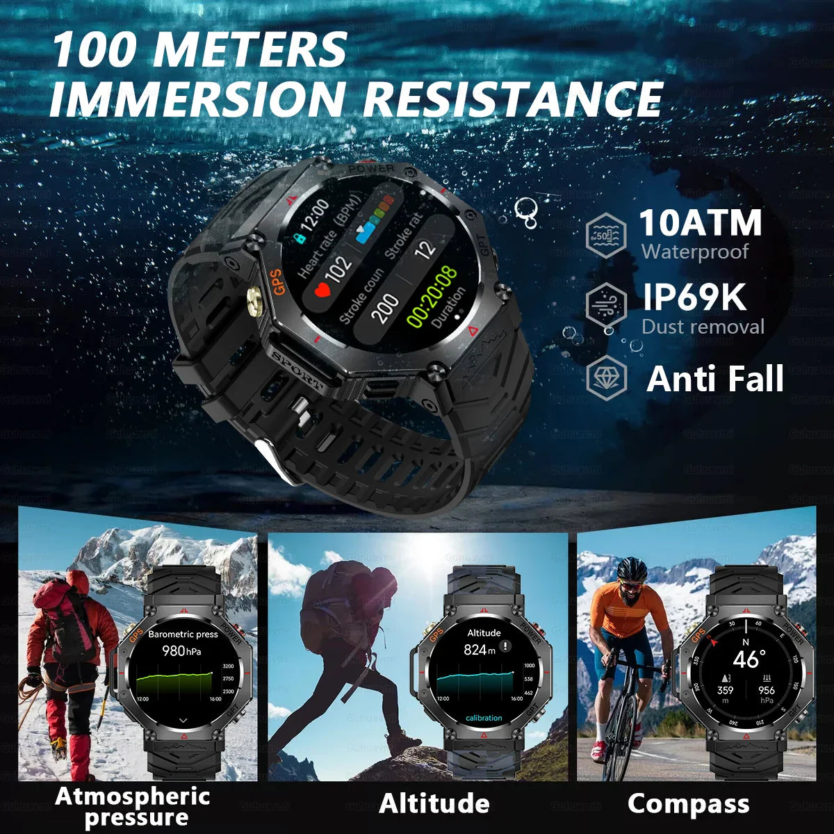 Military Smart Watch Rugged GPS Compass Altimeter Barometer 10ATM Waterproof AMOLED Bluetooth Call Fall 2025 Gear