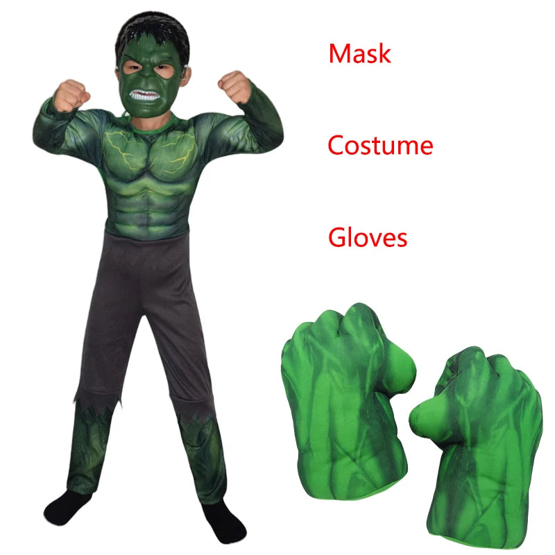 Hulk Bruce Banner-spierkostuumset voor Halloween, cosplaykostuum met handschoenen voor mannen, carnaval en feest 2026