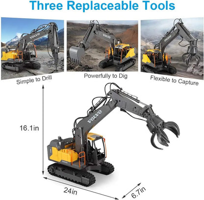 RC Excavator 1/16 Scale Alloy Digger 3in1 Construction Vehicle Fall 2025 Gift Idea