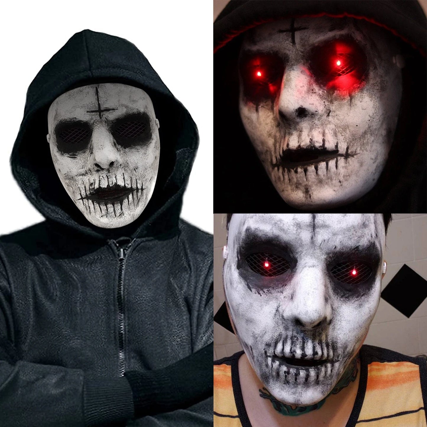 Halloween Maske Rød LED Demon Latex Skummel Fest Maske