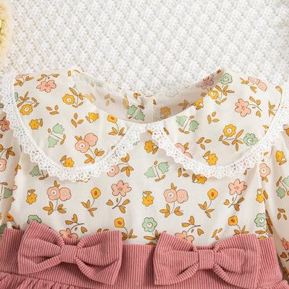 Weiches Baby-Mädchenkleid – langärmlig mit Blumenmuster, Polyester, für klassische Frühjahrs- und Herbstbekleidung
