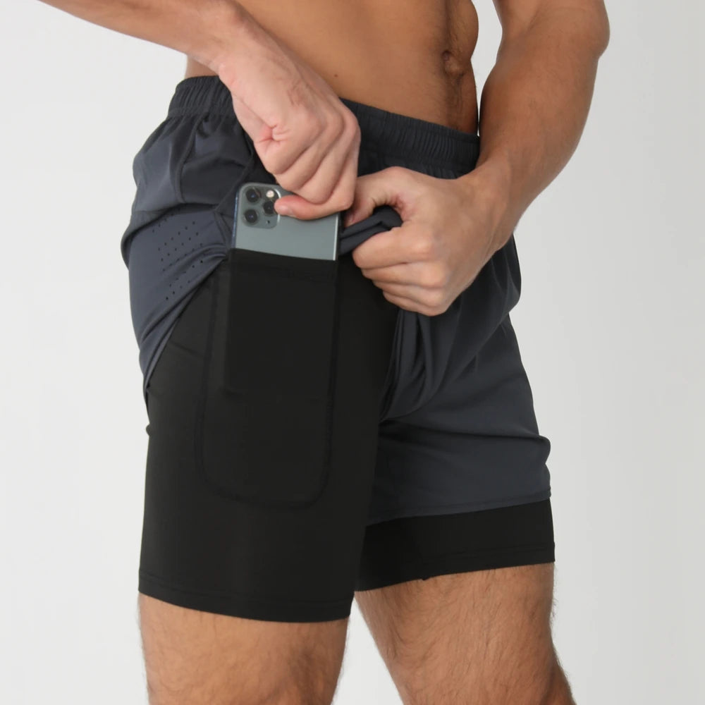 Quick-dry men's 2-in-1 running shorts - lightweight lined, polyester, for gym and summer training