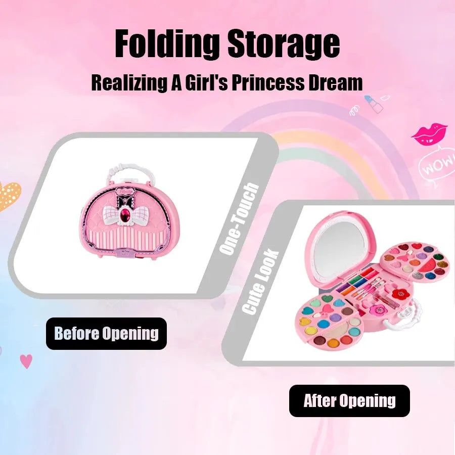 Kids Makeup Kit Washable Pretend Play Cosmetic Set With Mirror NonToxic Safe Gift Idea Back To School 2025