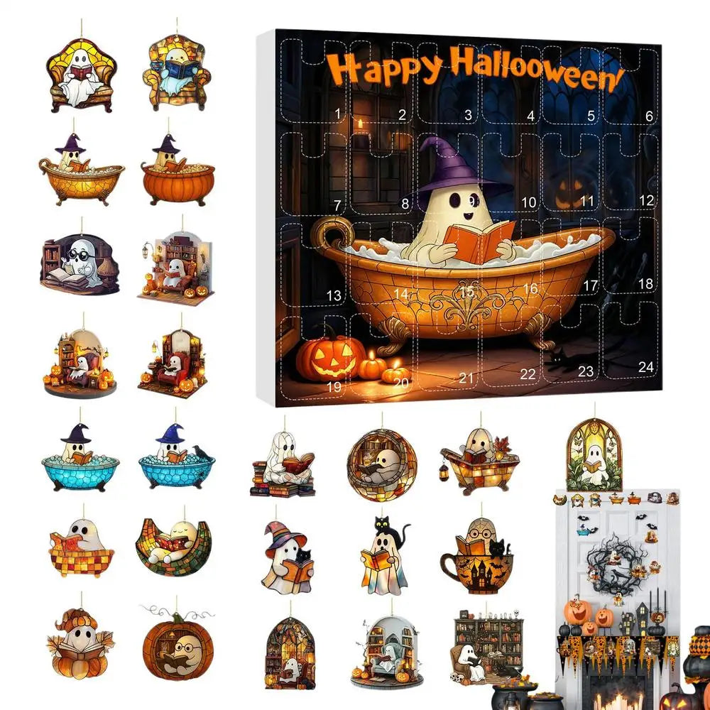 Calendario de Adviento de Halloween 24 Días Colgante de Fantasma Decoración