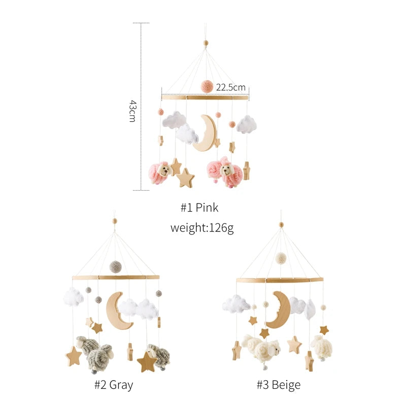Wooden Felt Animal Crib Mobile With Soothing Calming Music