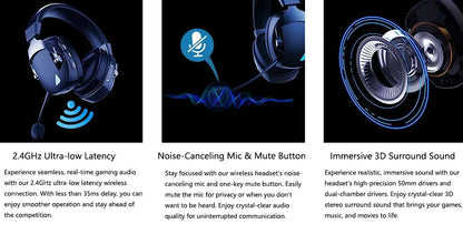 Wireless Gaming Headset Detachable Mic Multi Mode Comfort