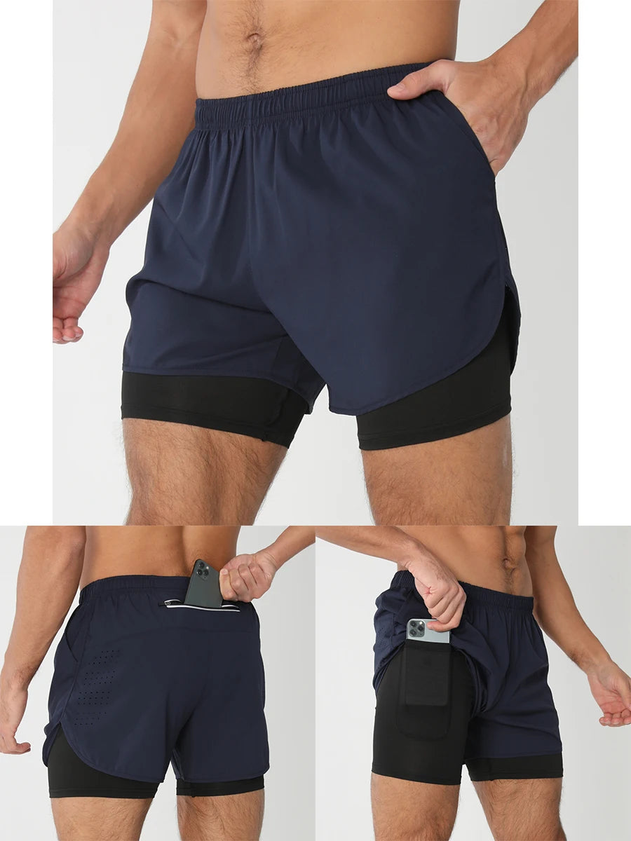 Quick-dry men's 2-in-1 running shorts - lightweight lined, polyester, for gym and summer training