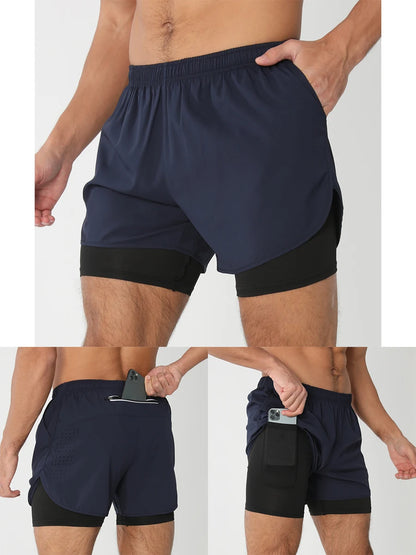Quick-dry men's 2-in-1 running shorts - lightweight lined, polyester, for gym and summer training