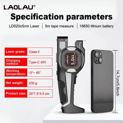 LAOLAU 2-in-1 Laser Tape Measure 5M/16FT – Type-C Rechargeable Class II Laser Auto-Lock Tool 2026