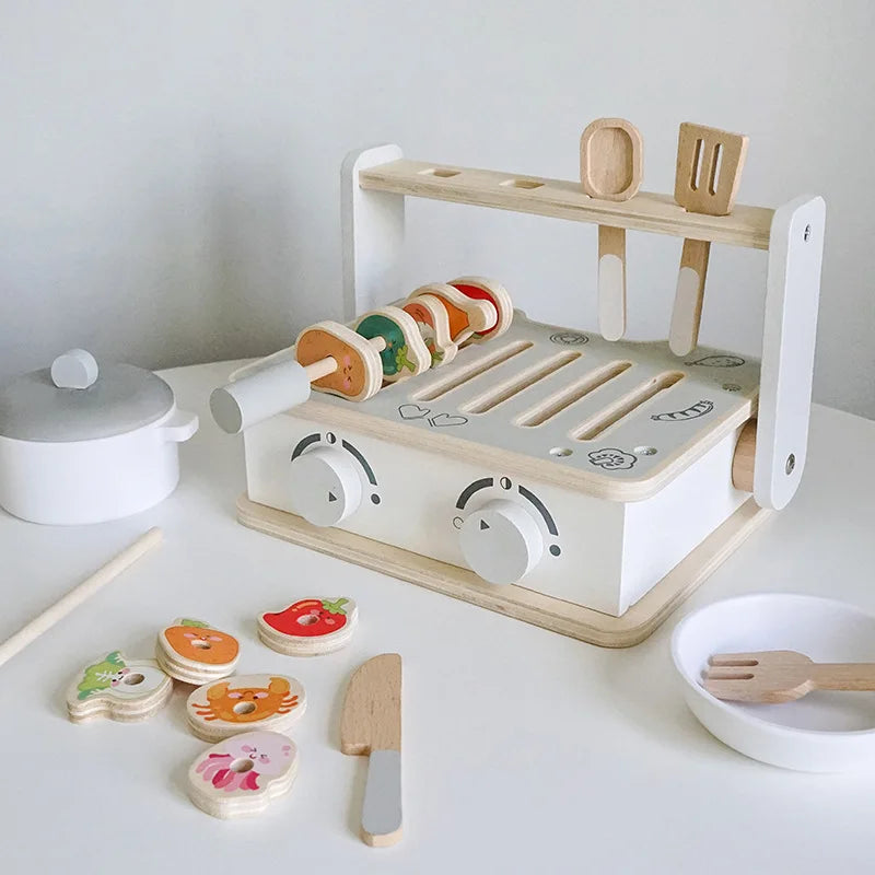 Wooden Toy BBQ Set Pretend Play Cooking Playset Early Learning Montessori Toy Fall 2025 Educational Gift