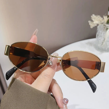 Trendy Oval Sunglasses for Women 2025 Luxury Metal Frame Classic Vintage Round Shades Unisex
