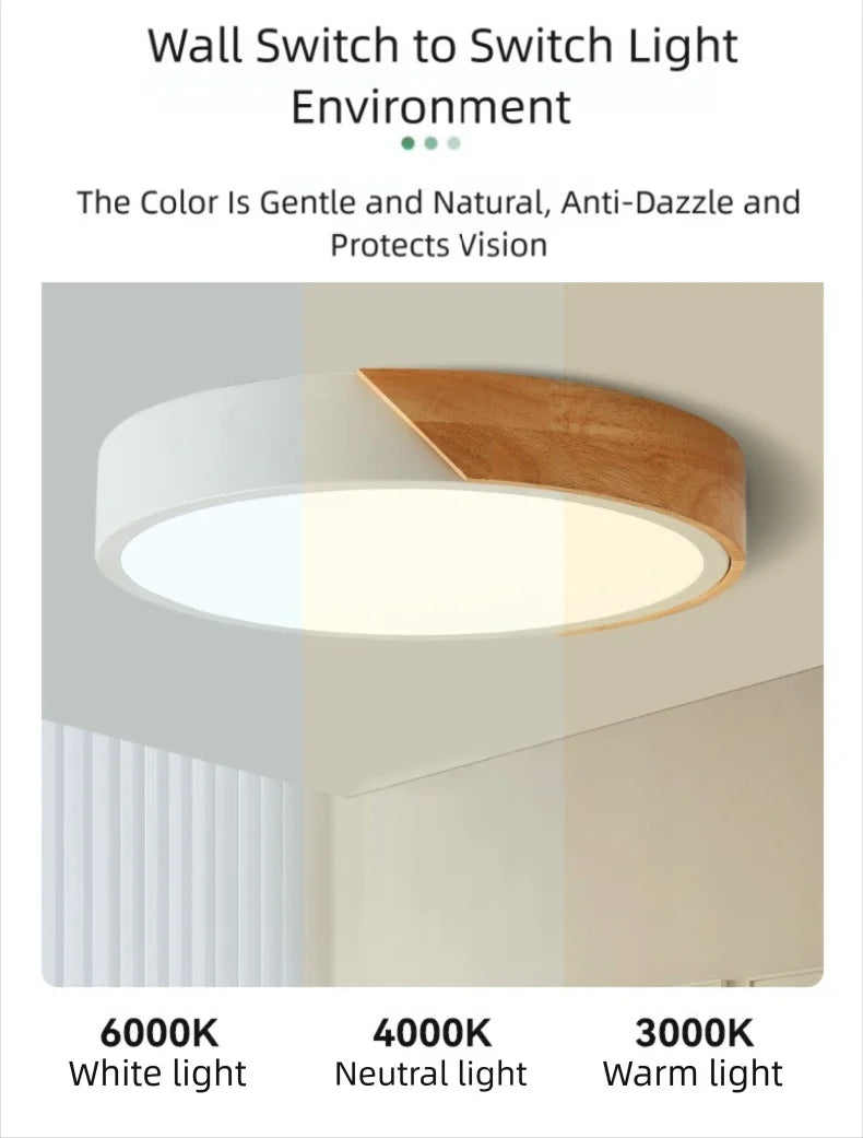 Japandi LED loftslampe nordisk træ moderne blød glød diffuser