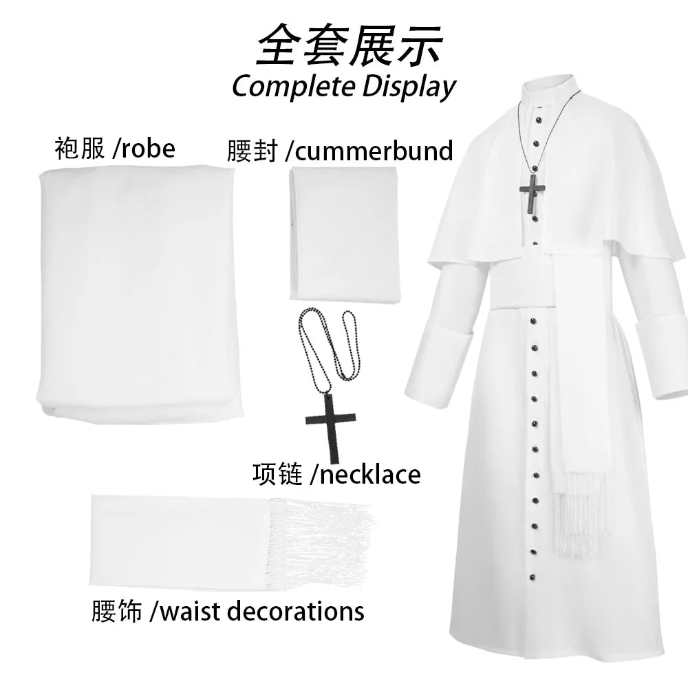 Middeleeuws katholiek priesterkostuum, pauselijke geestelijke, kazuifel-cosplaykostuum voor mannen, Halloween 2026