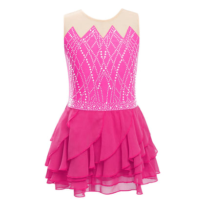 Lightweight Girls' Leotard - Rhinestone Embellished, Mesh Skirt, Polyester/Nylon/Elastane, For Ballet, Gymnastics
