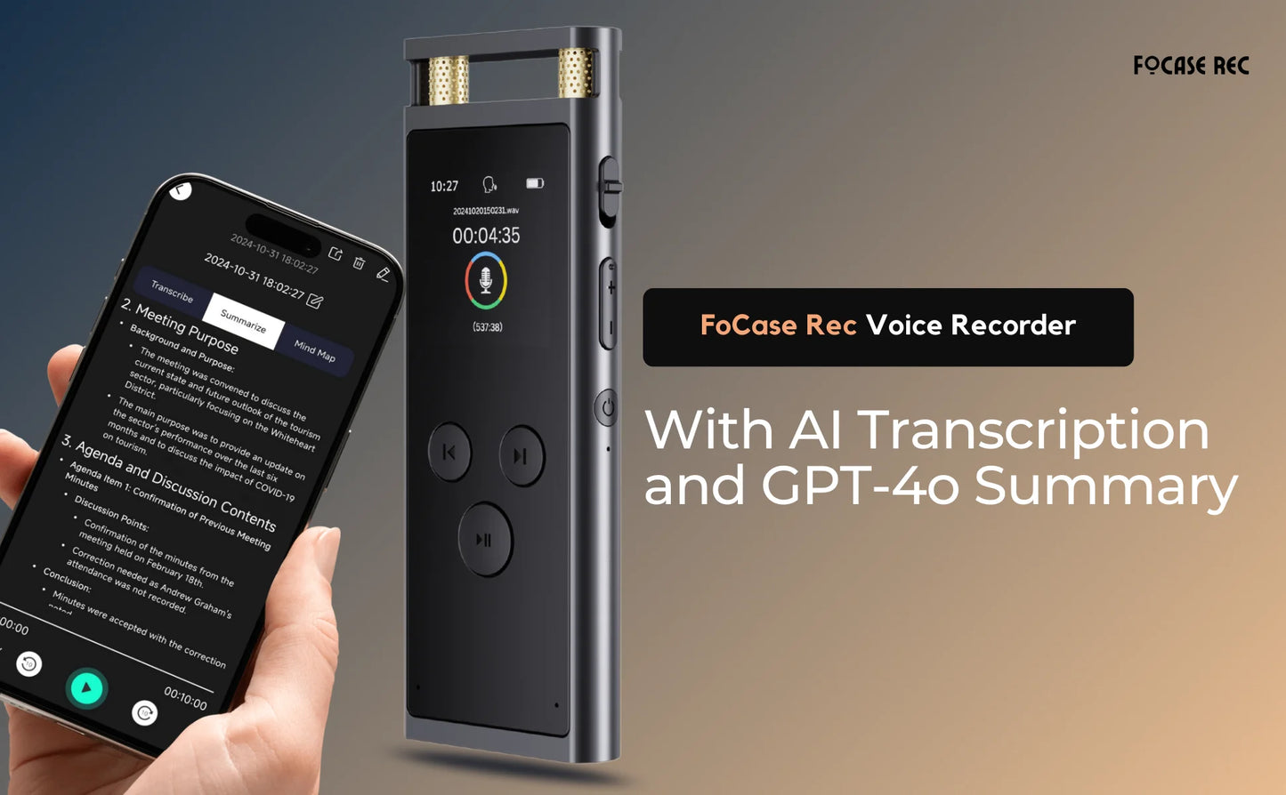 AI Voice Recorder 64GB Aluminum Dictaphone Transcribe