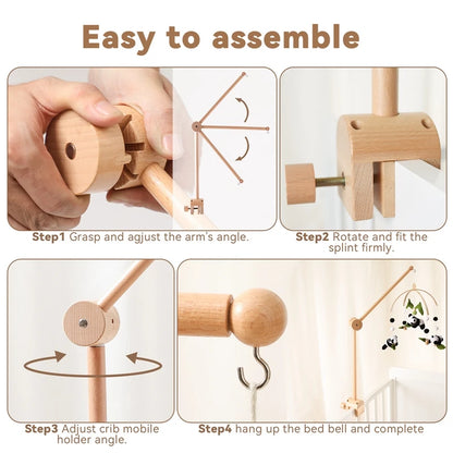 Wooden Baby Mobile Crib Arm Holder Newborn Sensory Toys