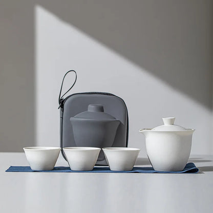 Portable Ceramic Travel Tea Set With Case Gift Kit