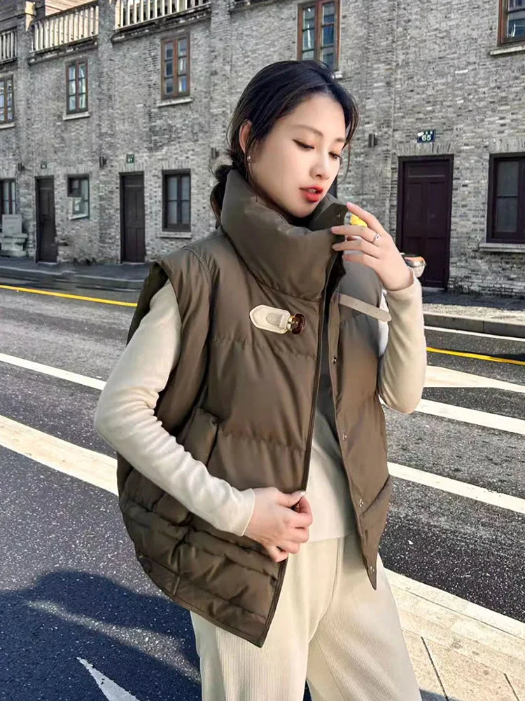 Warm Women’s Down Vest - Cropped Boxy, PU, Winter Layering