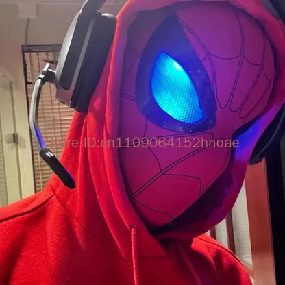 Remote-Controlled Spider-Man LED Cosplay Headgear with Glowing Red and Black Design 2026