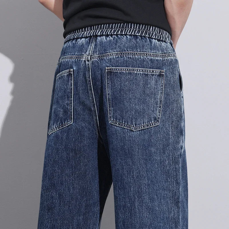 Jeans elásticos para hombre de pierna ancha - Cintura con cordón, denim
