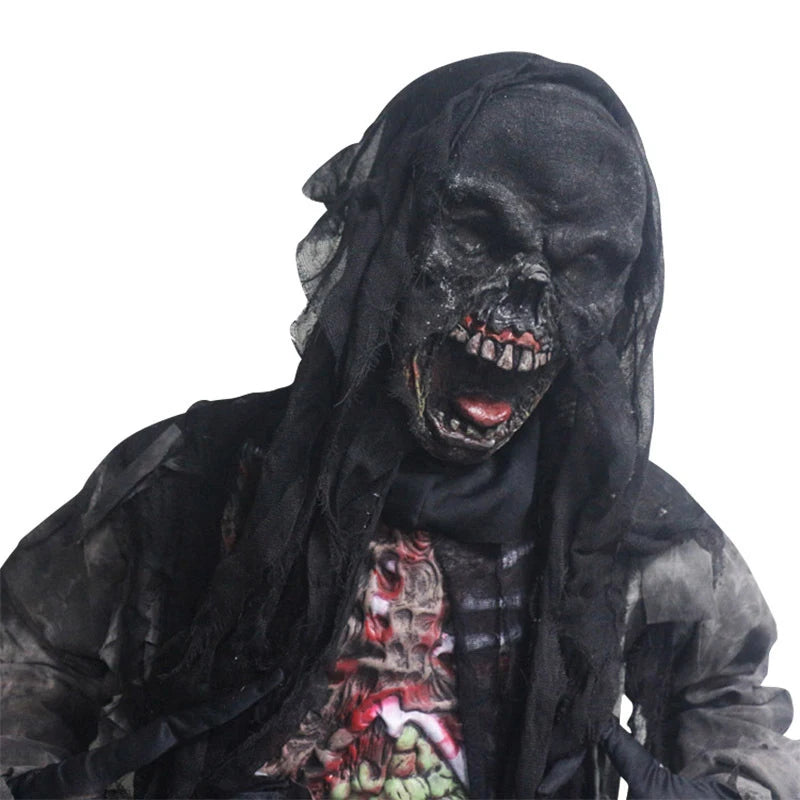 Verbrand zombie-verkleedkostuumset voor volwassenen en kinderen, met masker en handschoenen, Halloween 2026