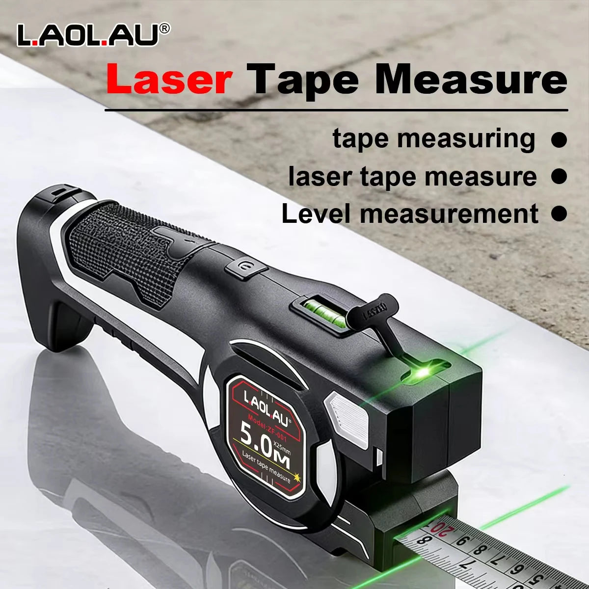 LAOLAU 2-in-1 Laser Tape Measure 5M/16FT – Type-C Rechargeable Class II Laser Auto-Lock Tool 2026