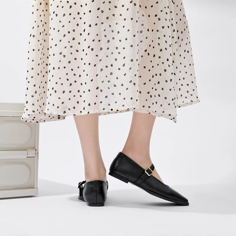 Supportive Women Mary Jane Flats - Square Toe, Leather