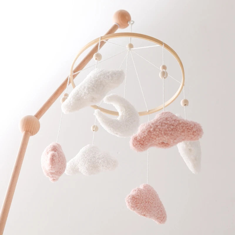 Wooden Crib Mobile Felt Bear Musical Newborn Sensory Toys