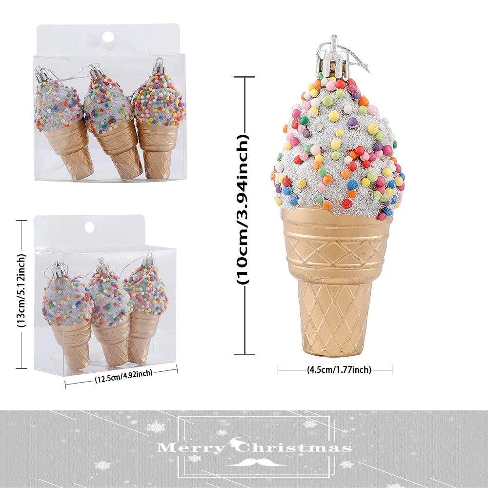 Festive Ice Cream & Candy Christmas Tree Ornaments - 2024 Holiday Home Decor for Parties and Celebrations