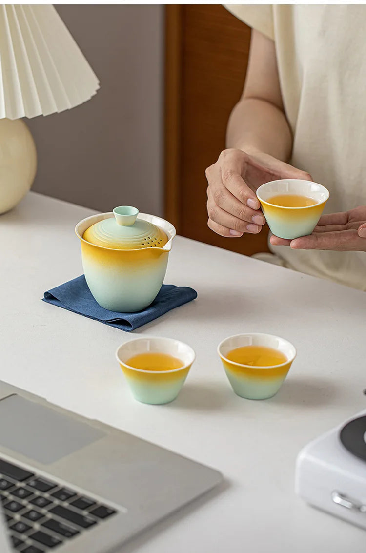 Portable Ceramic Travel Tea Set With Case Gift Kit