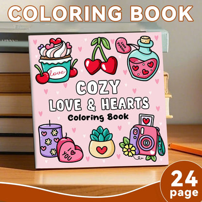 Coloring Book Adult Doodles Cozy Hearts Theme Fall 2025 Stress Relief Gift Idea